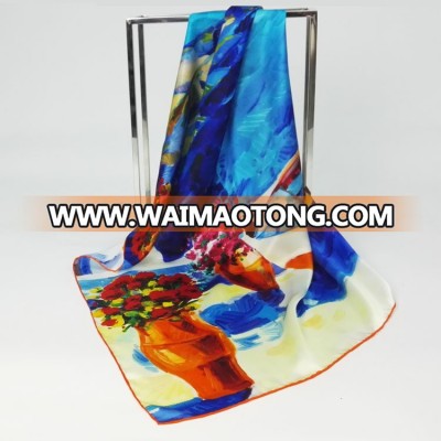 Women Oil painting Silk Scarf 90*90cm